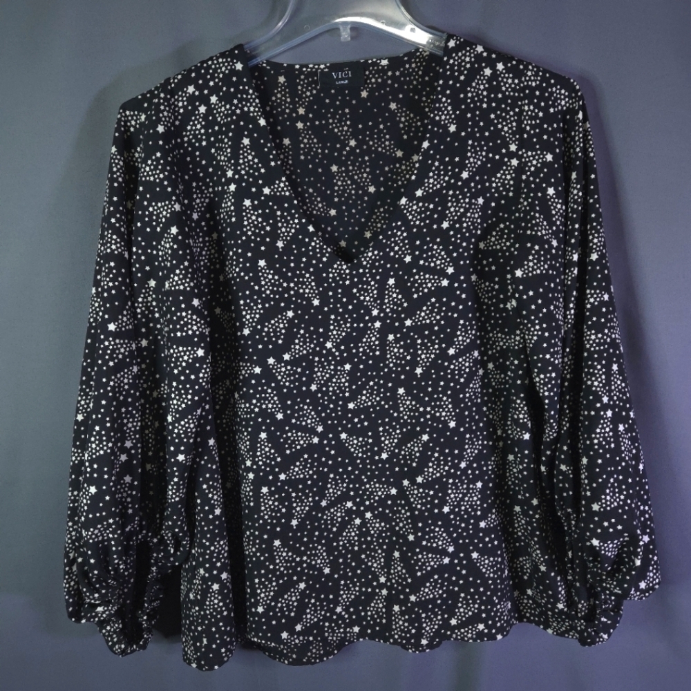 VICI Shoot for the Stars Top Size‎ Large V Neck Bubble Sleeve WhimsiGoth